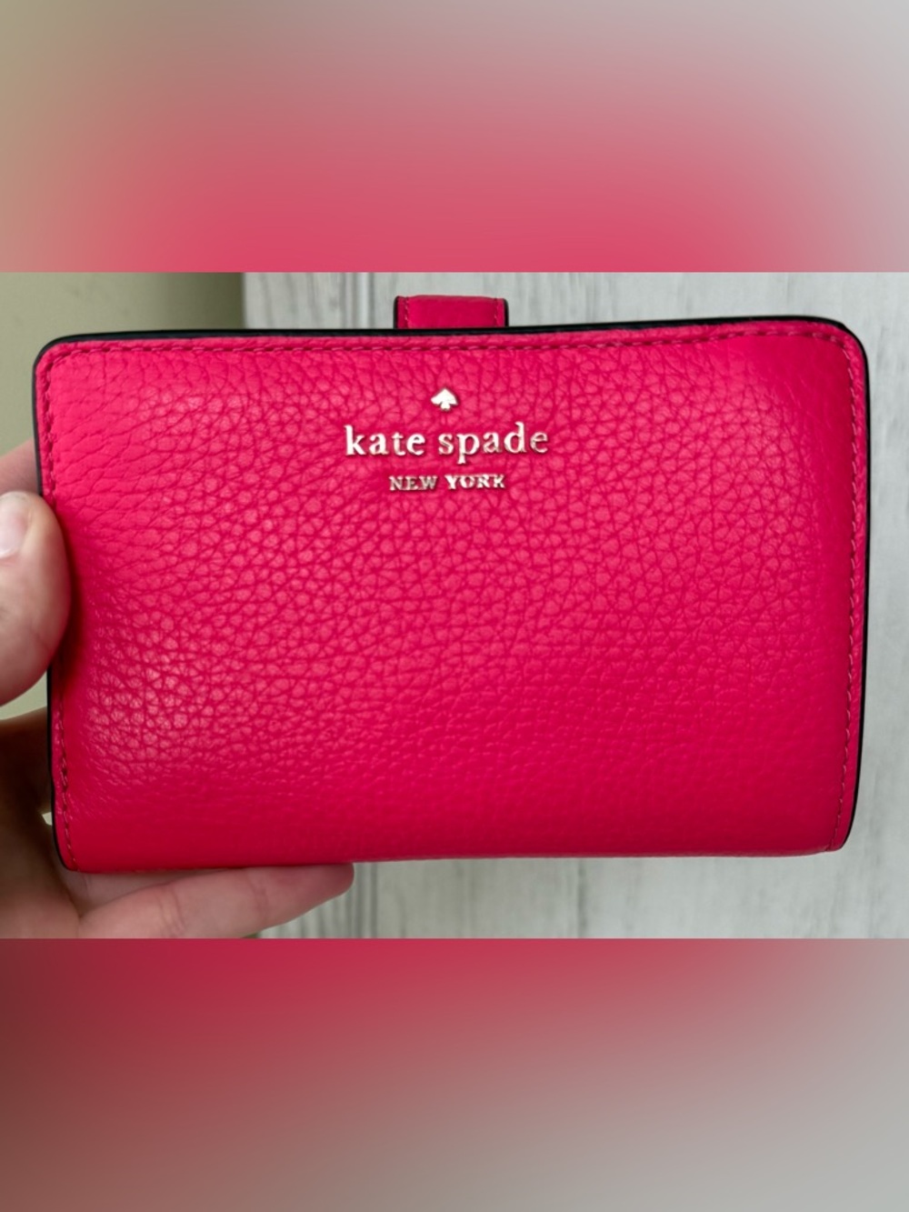 kate spade Bright Pink Pebbled Leather Compact Wallet